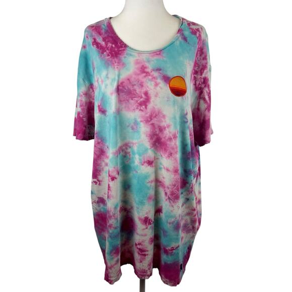 Aviator Nation Womens Pink and Blue Tie Dye T-Shirt Sz XXL | Pocket Patch Grunge - Picture 1 of 14